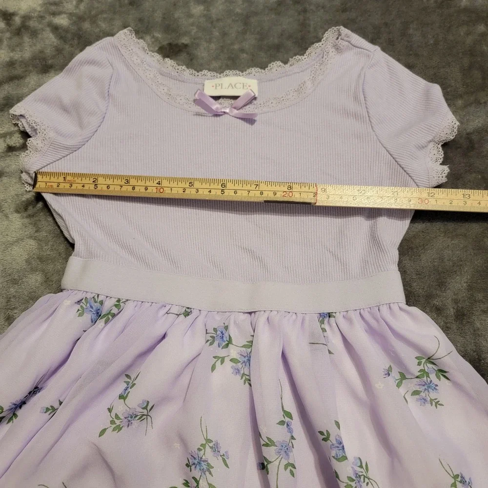 The Children's Place Skater Dress Girls 5/6 Purple Excellent Floral Lace Ribbed